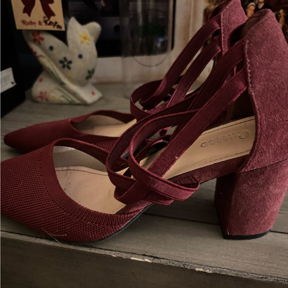 Women’s Burgundy Strappy Block Heel Pumps by